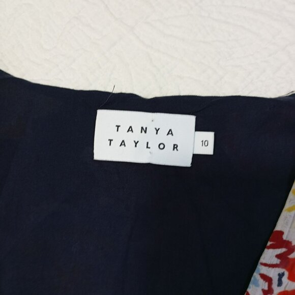 Tanya Taylor Floral Wrap Dress Navy Blue Multicolor Short Sleeve Size 10 Womens - Picture 2 of 11